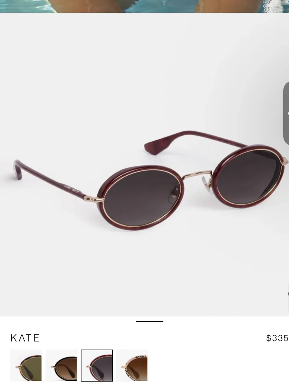 KREWE “KATE” Oval Sunglasses in Bordeaux with Dark Lenses